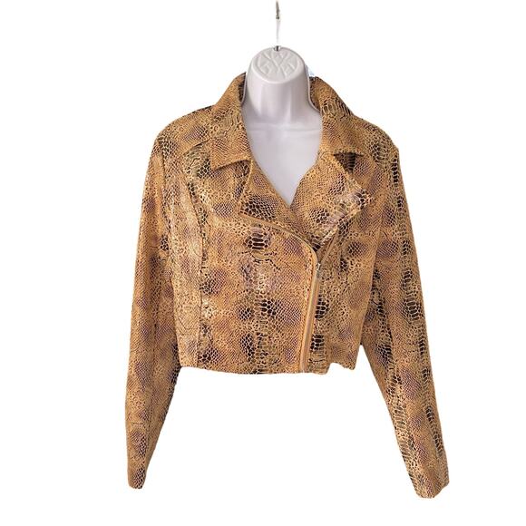 Pretty Little Things Stone Snake Crop Biker Jacket NEW Size 6 - Picture 1 of 9